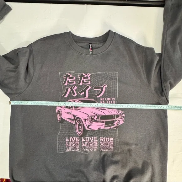 Hot Topic Pink Graphic Black Crewneck Unisex Retro Sweatshirt ‘Just A Vibe’ XL - Picture 7 of 11